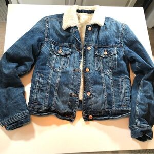 American Eagle Outfitters Denim Jean Jacket Cozy Sherpa Fleece Lining, Women’s M